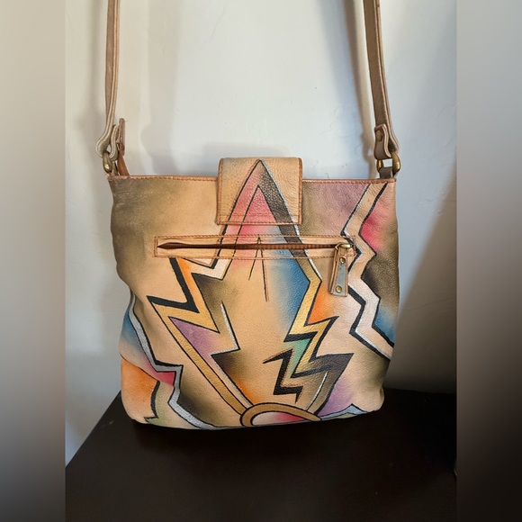 ZIMBELMANN Hand painted Leather Shoulder Bag Floral Purse Signed Z Logo 12x11x2” - Picture 2 of 16